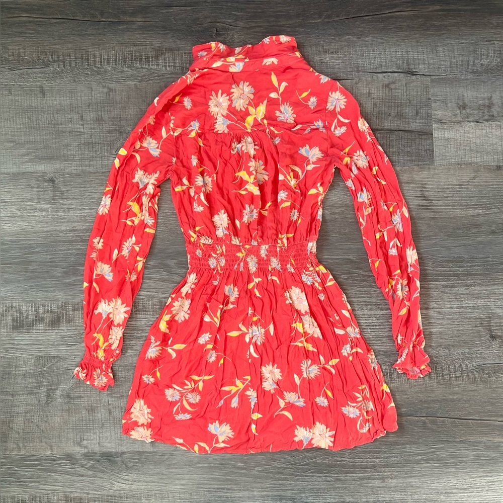 Free People Ruthie Floral Mini Dress Small Orange Long Sleeve Flirty Party - Picture 5 of 5